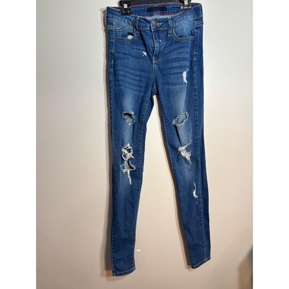 Cello Denim - CELLO Womens Blue Distressed Skinny Jeans Size 5